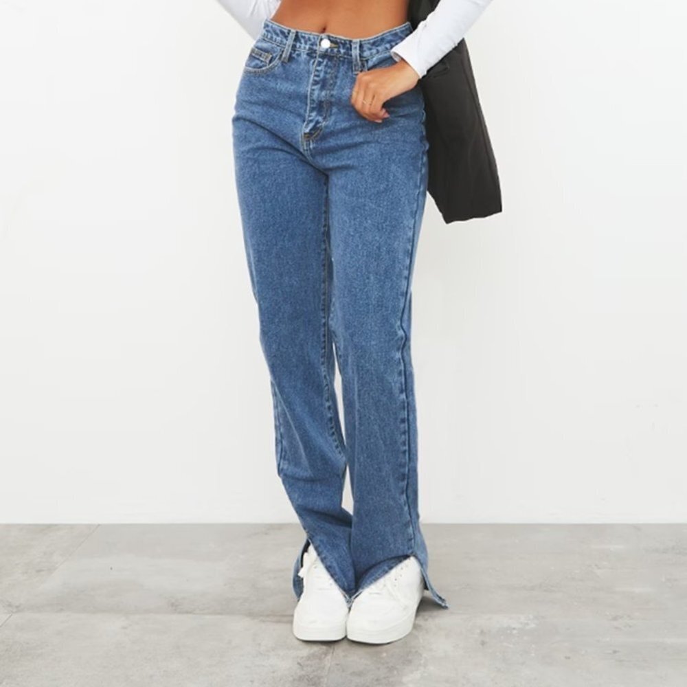 NWT PrettyLittleThing Vintage Wash Split Hem Jeans US Size 4 (UK 8)